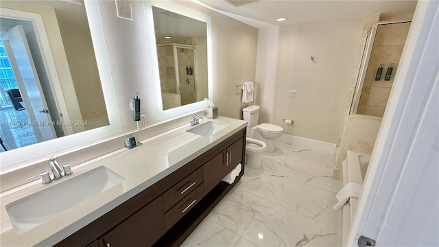 full bathroom with vanity, toilet, a bidet, and plus walk in shower