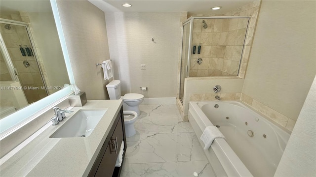 full bathroom with vanity, plus walk in shower, a bidet, and toilet