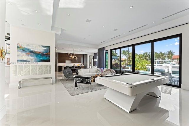 playroom featuring pool table and light tile patterned floors