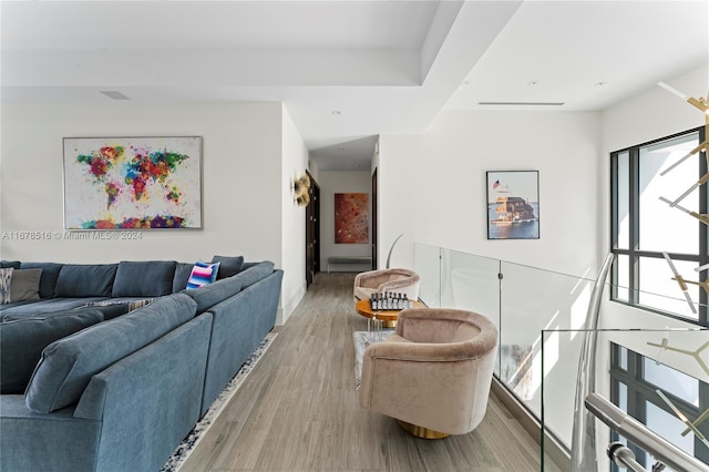 living room with hardwood / wood-style flooring