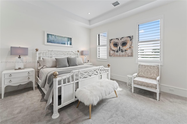 carpeted bedroom featuring multiple windows