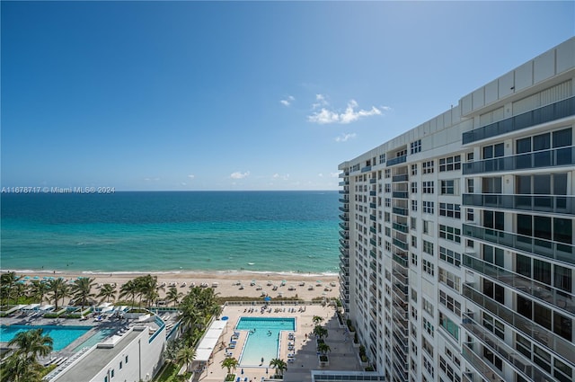 view of water feature with a view of the beach