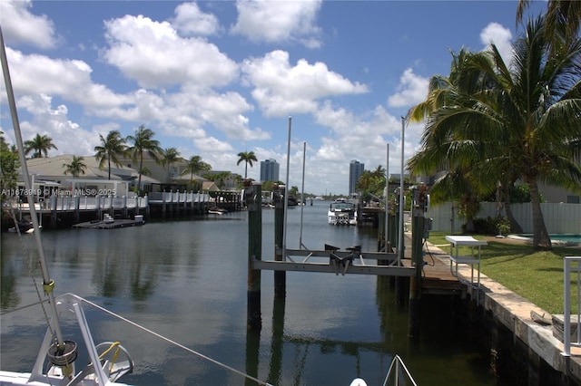 3440 NE 170th St, North Miami Beach, FL 33160 - dock area featuring boat lift and a water view
