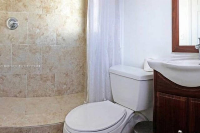 bathroom featuring vanity, toilet, and a shower with curtain