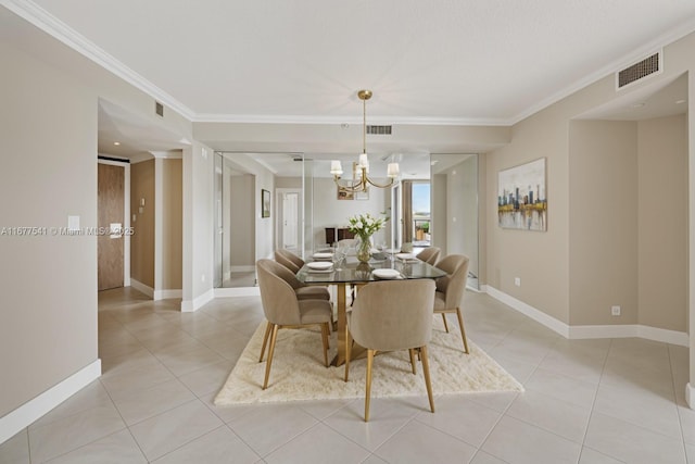 20185 E Country Club Dr Unit 2209, Aventura, FL 33180 - dining room featuring a chandelier, ornamental molding, light tile patterned flooring, and baseboards