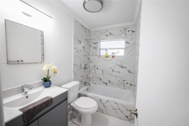 13550 SW 99th Pl, Miami, FL 33176 - full bath with  shower combination, toilet, vanity, and ornamental molding