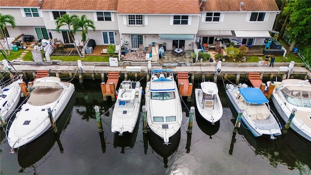 view of dock with a water view