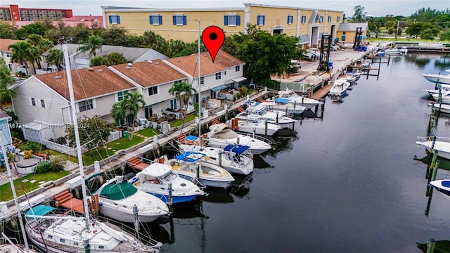 aerial view with a water view