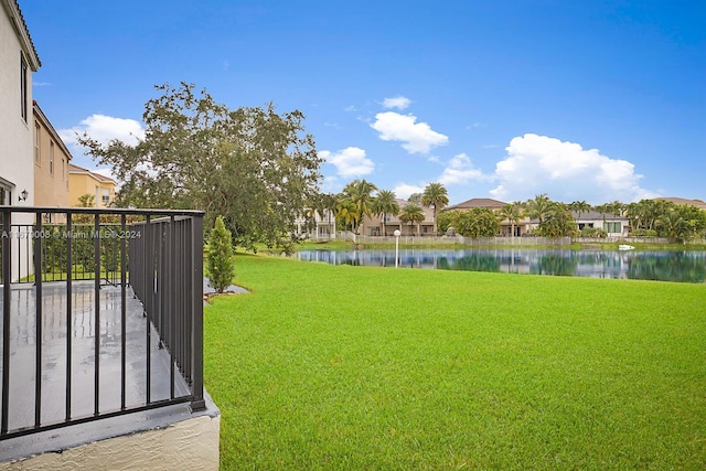 view of yard with a water view