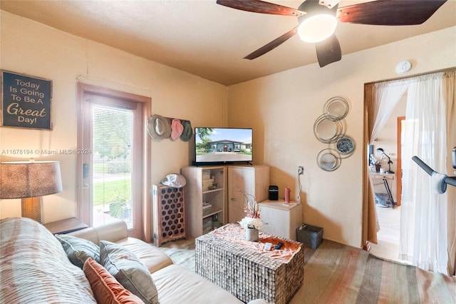 living room with ceiling fan