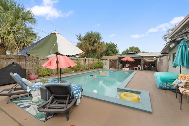 view of pool featuring a patio and area for grilling