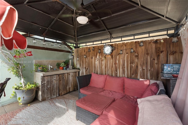 view of patio / terrace featuring a gazebo and an outdoor living space