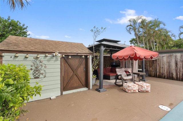 view of patio featuring a gazebo