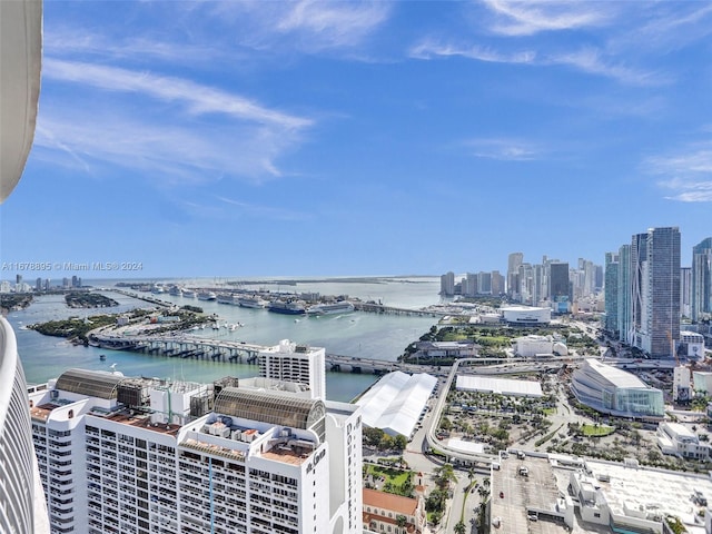 aerial view with a water view