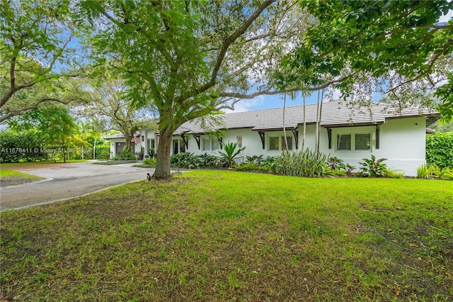 ranch-style house featuring a front lawn