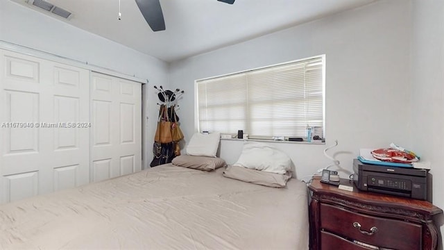 bedroom with a closet and ceiling fan