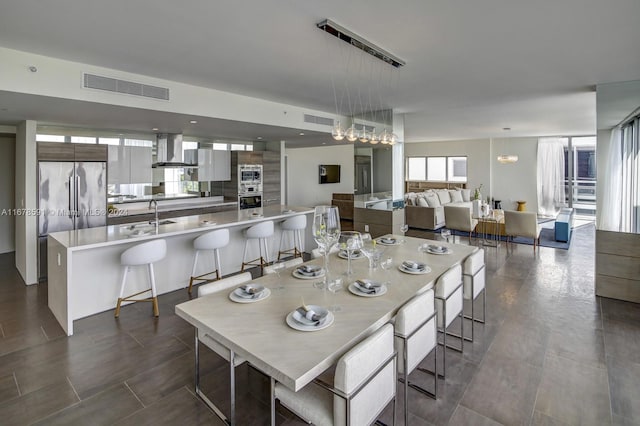 dining space with sink