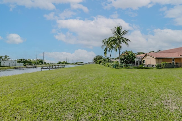 view of yard with a water view