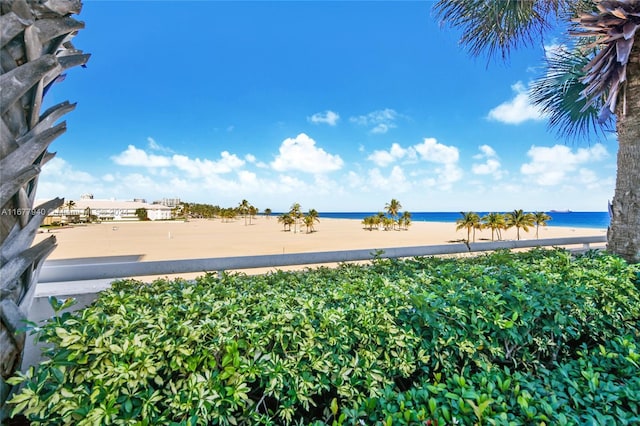 property view of water featuring a view of the beach