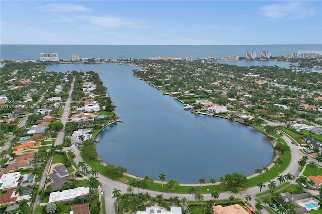 aerial view with a water view