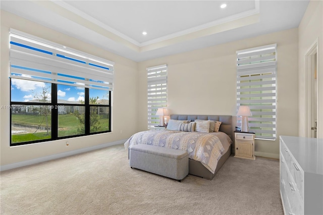7612 Knight St, Parkland, FL 33067 - bedroom featuring light carpet, ornamental molding, a tray ceiling, recessed lighting, and baseboards