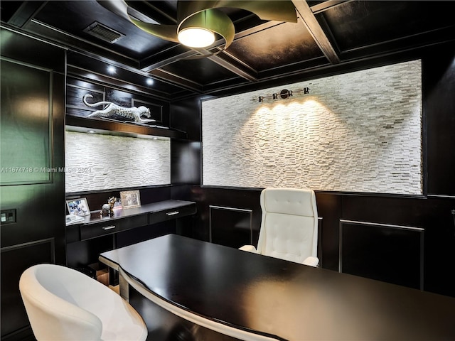 kitchen with coffered ceiling