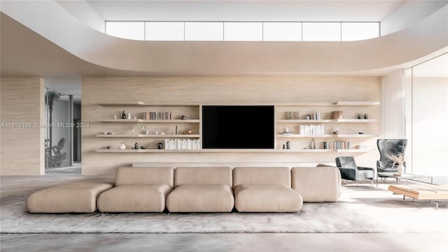 living room with concrete flooring