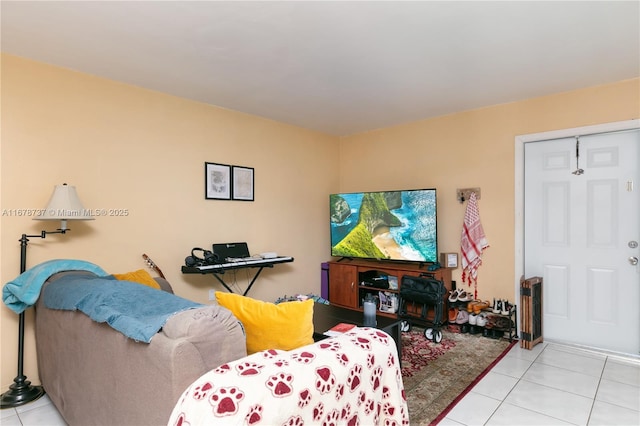 living room with light tile patterned flooring