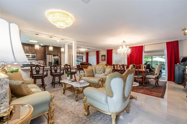 living room with a chandelier