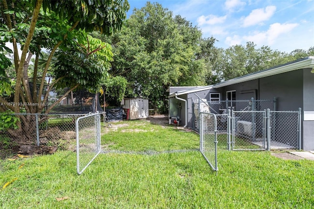 view of yard with a shed