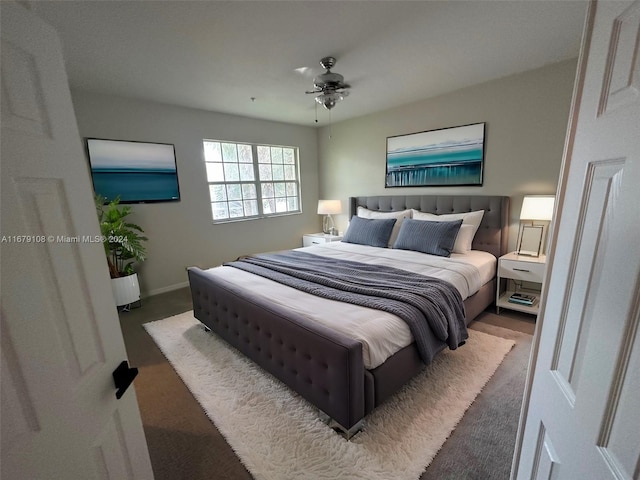 bedroom featuring carpet and ceiling fan