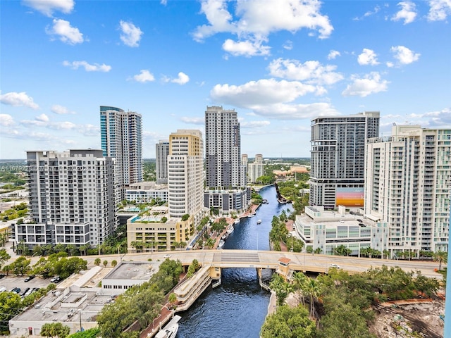 property's view of city featuring a water view