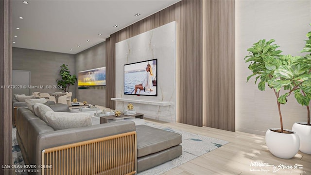 living room with light wood-type flooring