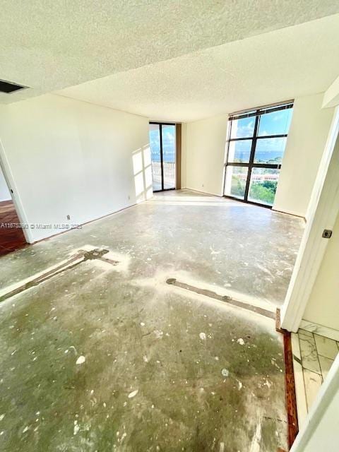 empty room with a textured ceiling and a wealth of natural light