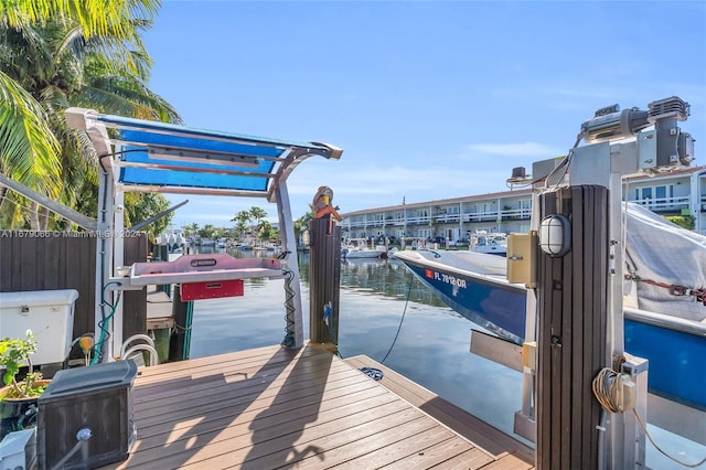 view of dock with a water view