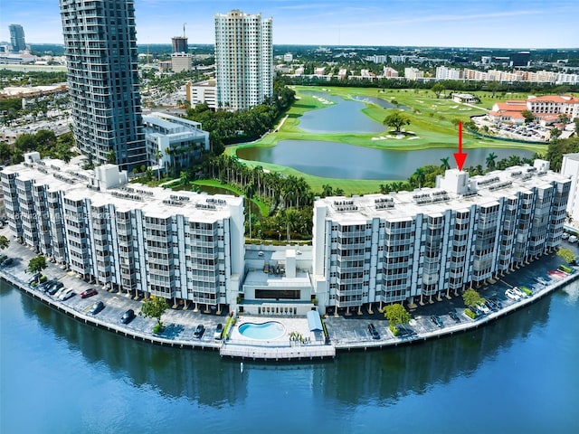 aerial view with a water view