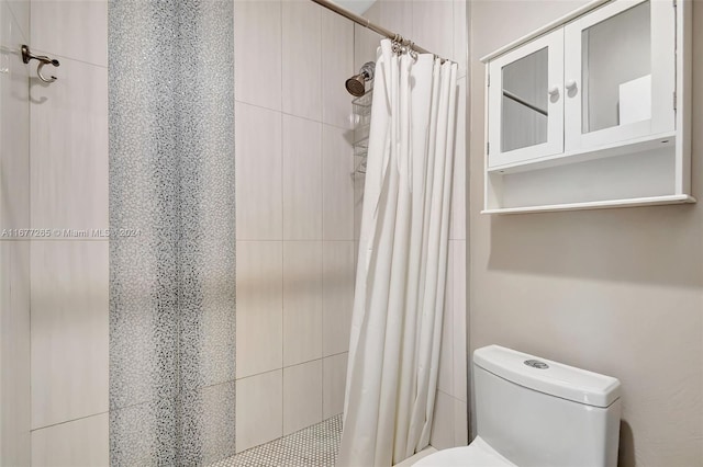 bathroom featuring toilet and a shower with shower curtain