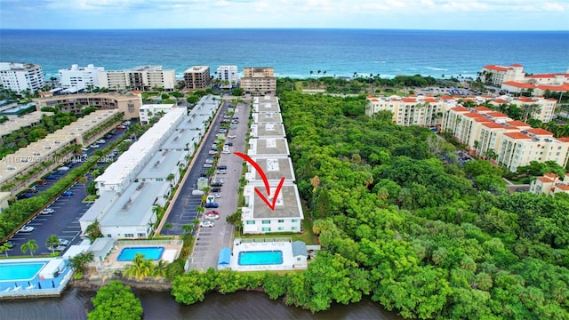 bird's eye view featuring a water view