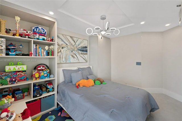 bedroom with a chandelier