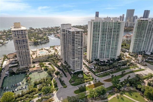 bird's eye view featuring a water view