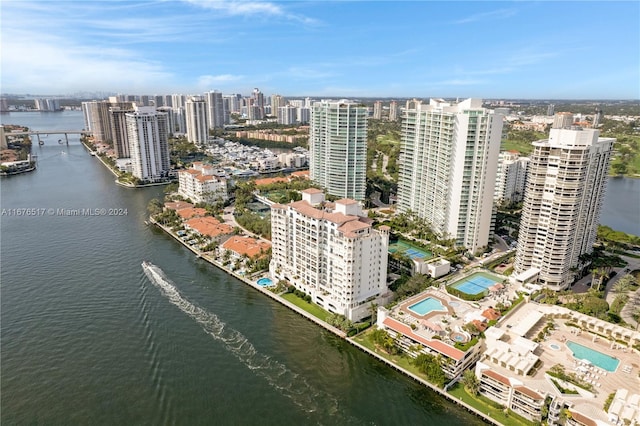 aerial view with a water view