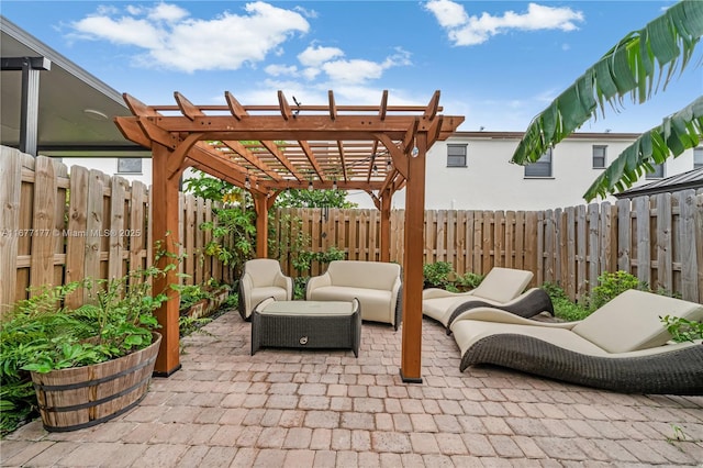 view of patio / terrace featuring a pergola and a fenced backyard