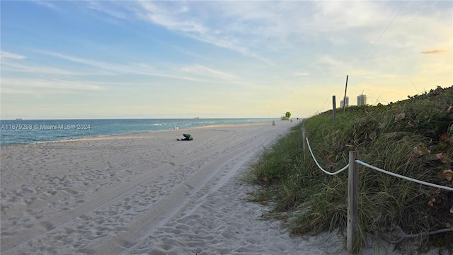 view of water feature with a view of the beach