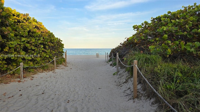 view of water feature featuring a beach view