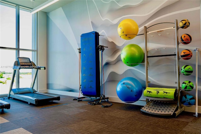 workout area with carpet flooring and plenty of natural light