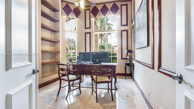 office area featuring ceiling fan