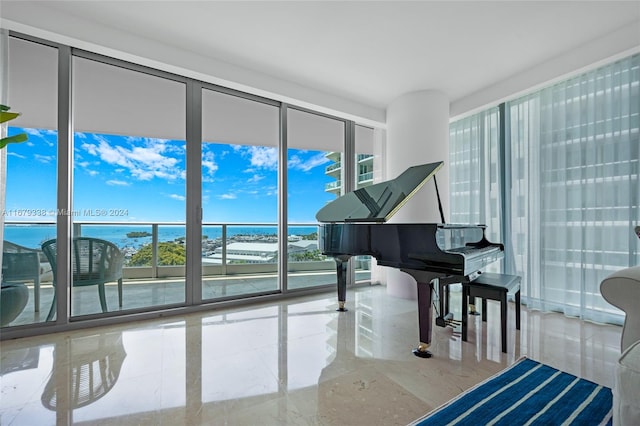 miscellaneous room with a water view and a healthy amount of sunlight