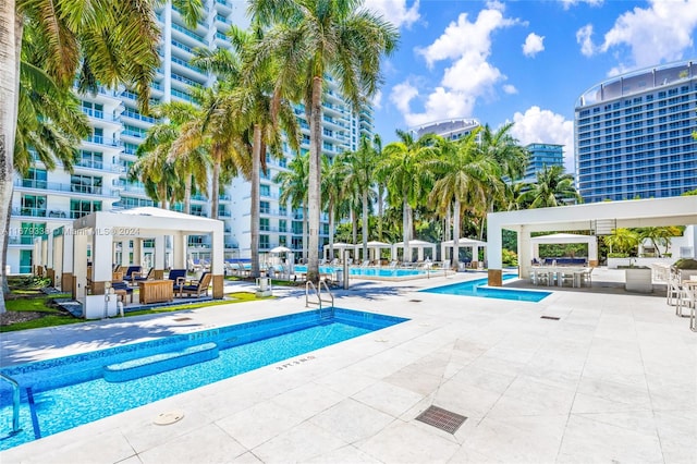 view of pool featuring outdoor lounge area and a patio area