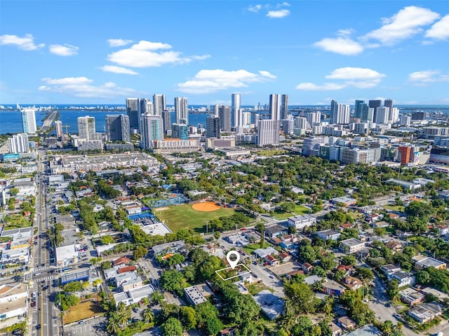 bird's eye view featuring a water view