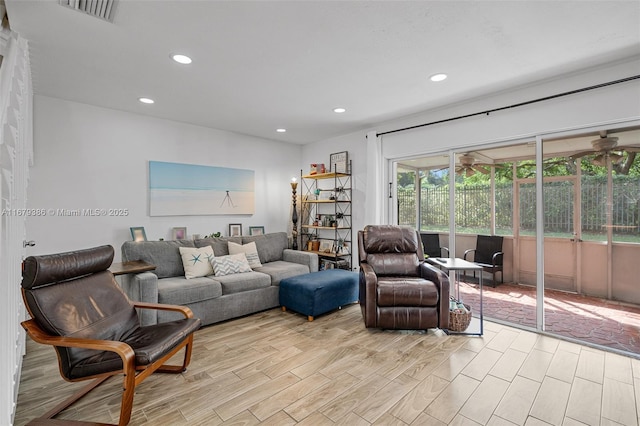 living room featuring light wood-type flooring